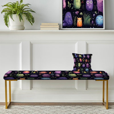 Cute Monsters Pattern For Kids Bedroom - Kids Bedroom Upholstered Gold Bench