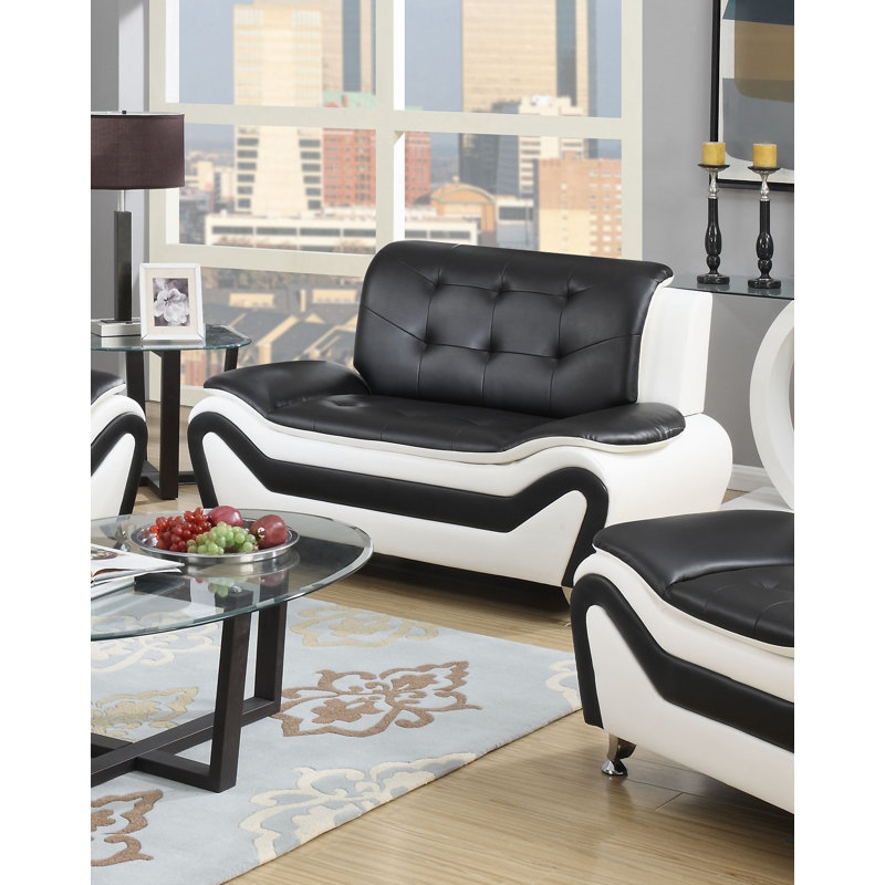 Deasia 57'' Faux Leather Loveseat, Black/White Faux leather
