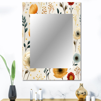 Éclat de fleur de coquelicot blanc et jaune - miroir floral, miroir mural décoratif, art en métal