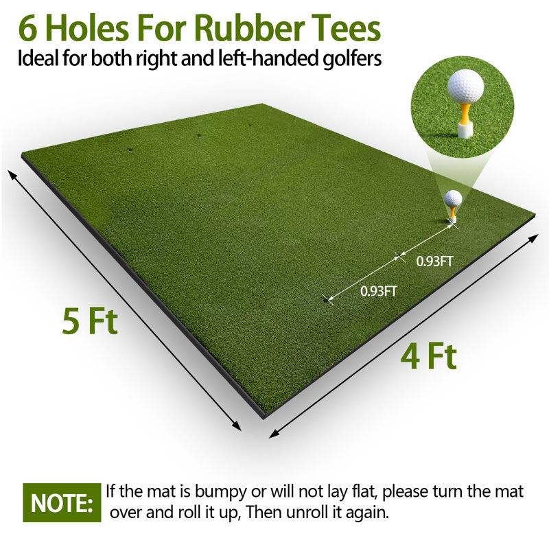 Tapis de golf à 3 couches de 5 pi x 4 pi et 26 mm d'épaisseur avec 6 trous de départ