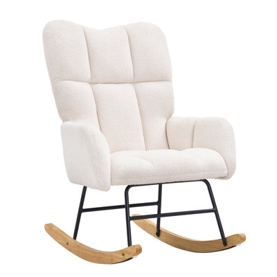 Chaise berçante pour chambre de bébé, chaise berçante berçante avec siège souple et dossier haut, tissu en peluche d'une capacité de poids de 250 lb, chaise berçante rembourrée pour chambre de bébé, chambre à coucher, salon