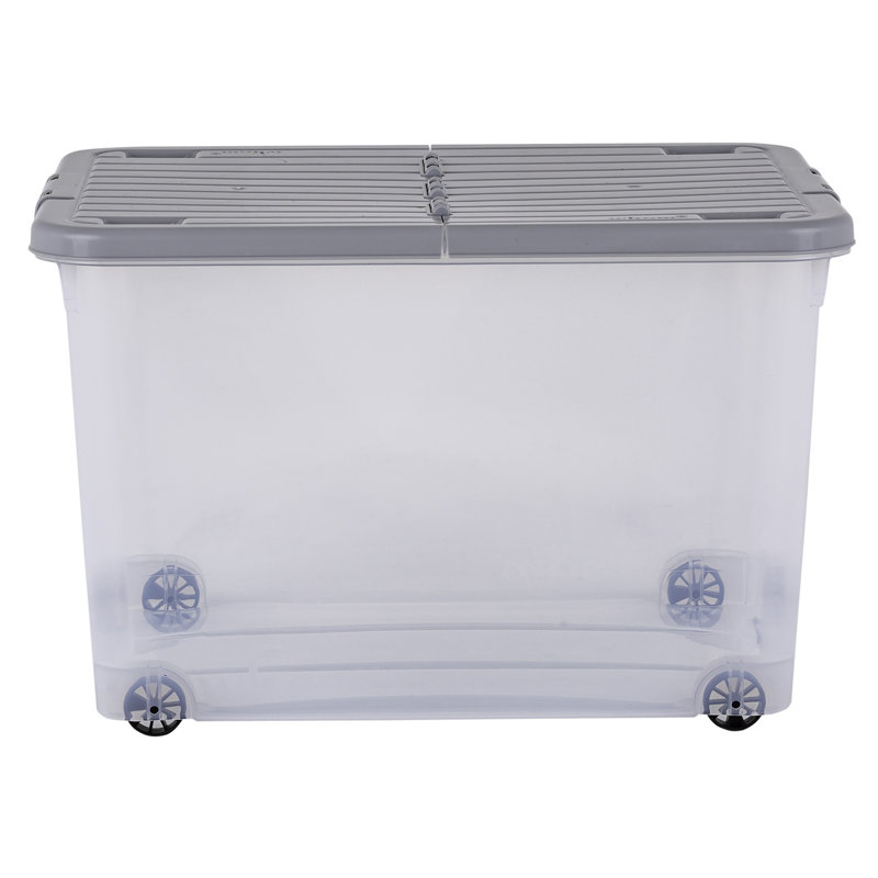 Wham 44L Box with Wheels & Folding Lid Pack of 5 Clear/Cool Grey