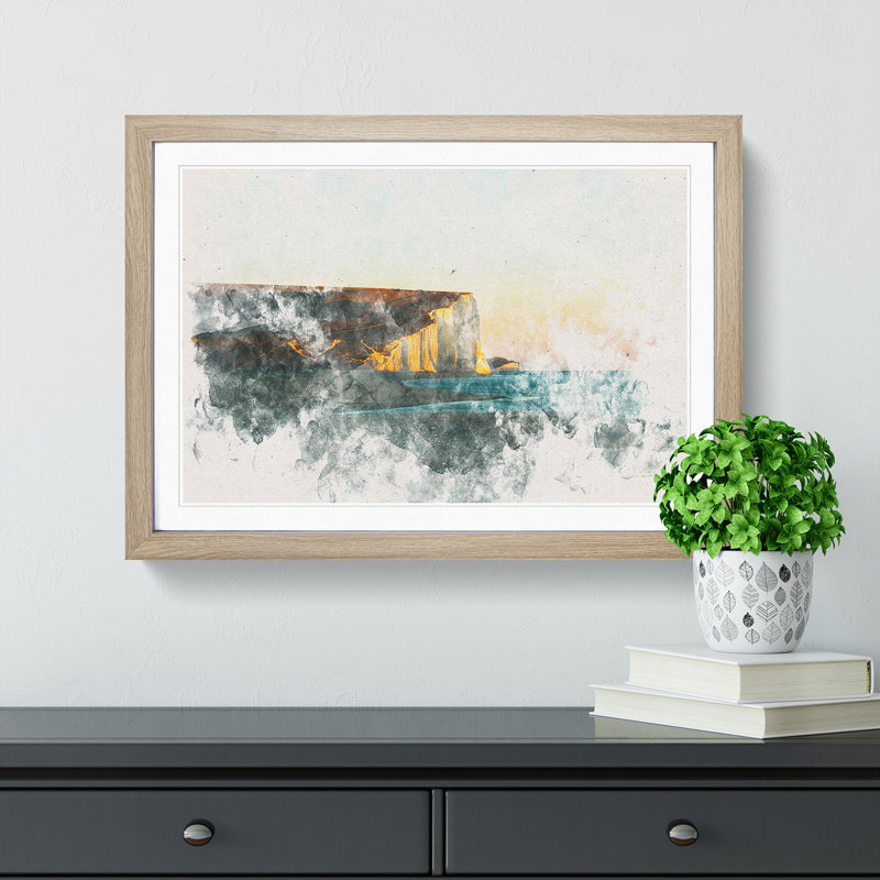 Seven Sisters Cliffs in Eastbourne Watercolour 1 Piece Single Picture Frame Wall Art on MDF, 36cm H x 48cm W x 2cm D