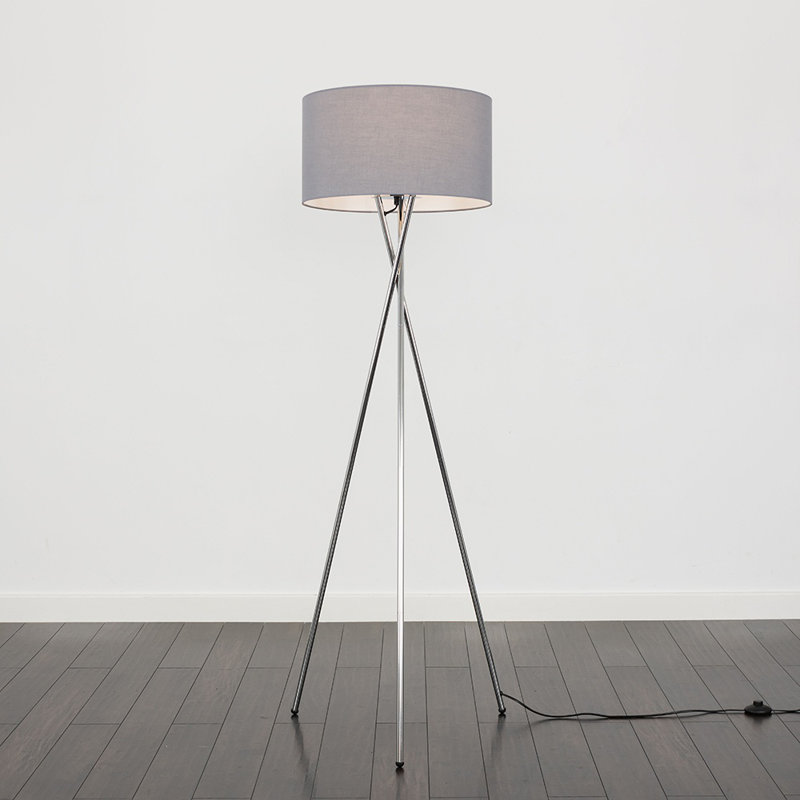 Misner 155cm Camden Tripod Floor Lamp with Large Reni Shade, Brushed Chrome , Yes, Grey