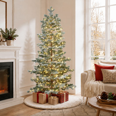 Sapin de Noël artificiel de 1,80 m préilluminé, recouvert de neige floquée, avec 300 lumières DEL blanc chaud