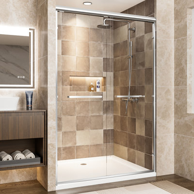 48" Width Aluminum Double Sliding Shower Door, 72" Height, 1/4"  6Mm  Tempered Glass With - Proof Film, Waterproof Design And Easy Installation In Modern Bathroom Door Frame, W X H, Clear Adjustable
