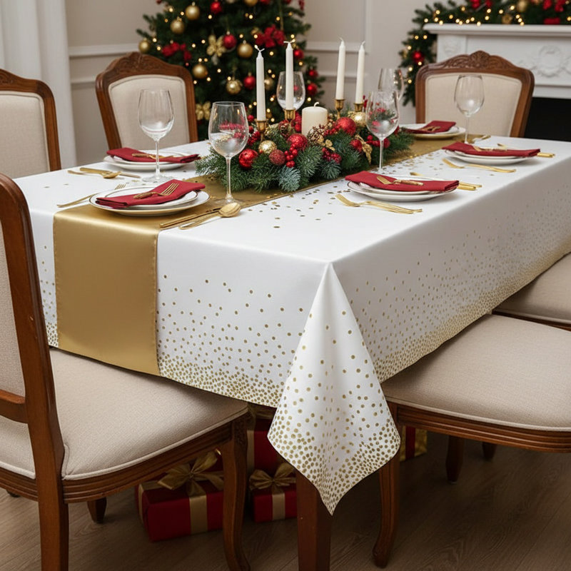 Disposable Party Tablecloth Set With Silk Table Flag Waterproof, Fade-Resistant, Elegant Decoration For Weddings, Birthdays & Events Rectangular Table Cover