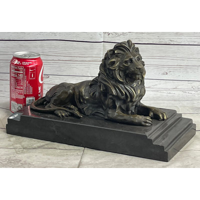 Wolfric Male Guardian Lion Bronze Statue Sculpture Figure Marble Base Antoine Barye 7" x 12"
