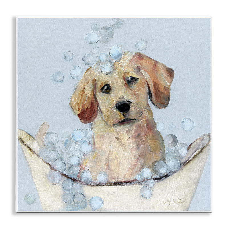 Plaque murale "Bubble Bath Lab Puppy", design par Sally Swatland