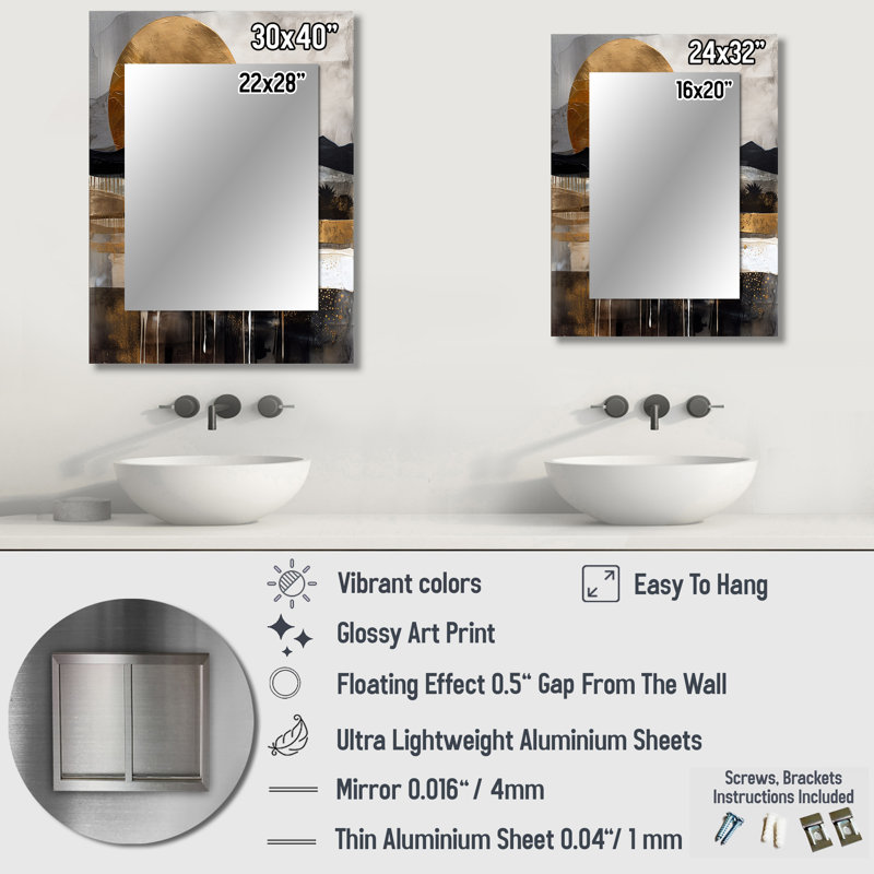 Exploring The Evolving Golden Moon IV - Landscape Mirror, Traditional Unique Wall Mirror, Printed Metal Art, 40" x 30"