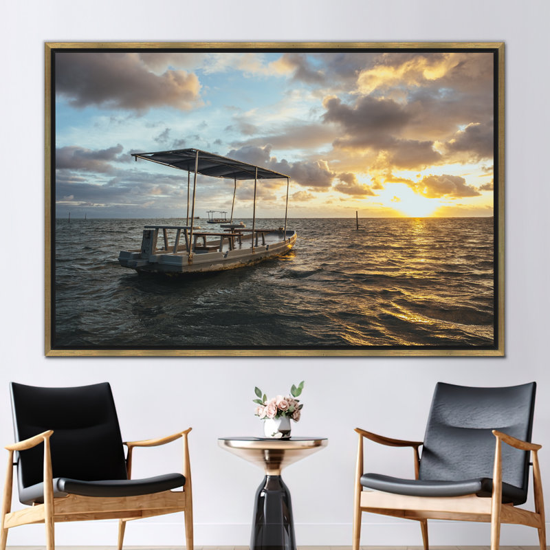 1 Piece Wall Art on Canvas, 70 cm H x 100 cm W, Floater Framed Print without Mat, Gold