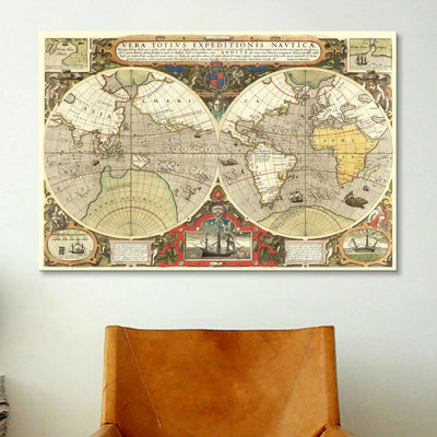 Historical Map of the World (1595) Graphic Art on Canvas