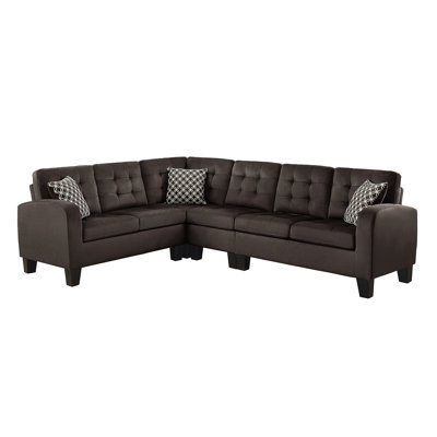 Dark Brown Reversible 4-Piece Sectional Sofa Tufted Detail Textured Fabric Upholstered Solid Wood Contemporary Living Room Furniture L-Shape Sofa Couc -  Darby Home Co, C3EE48A493354AB782127826D07187FA