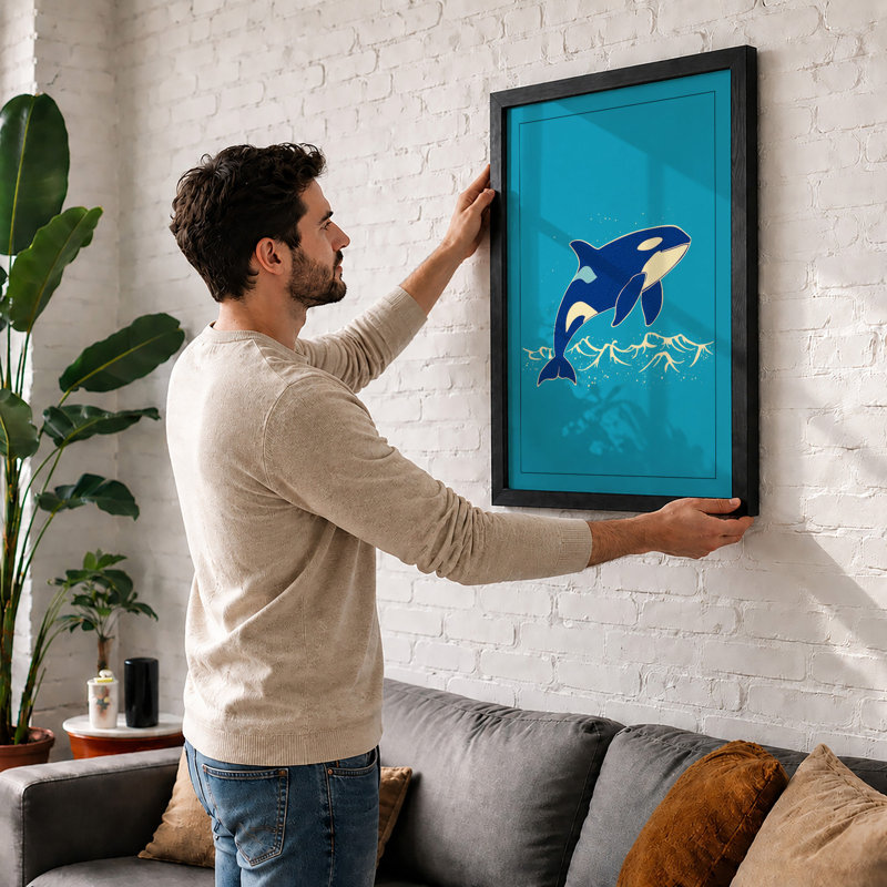 Leaping Orca Coastal - Framed Print, A3 - 42.0 x 29.7 cm, White