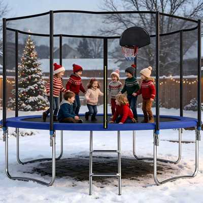 Trampoline de cour arrière de 10 pi avec filet de sécurité et panier de basketball, trampoline d'extérieur robuste pour enfants et adultes - utilisation récréative