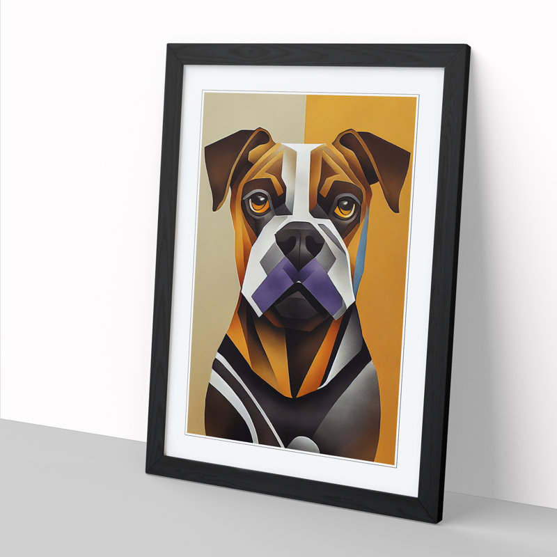 Boxer Dog Cubism - Single Picture Frame Print, 64cm H x 46cm W x 2cm D, Black Framed
