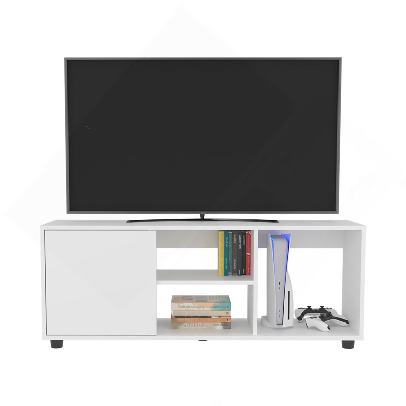 Meuble télé, 1 porte, 4 tablettes, capacité de télévision 55 po, Blanc