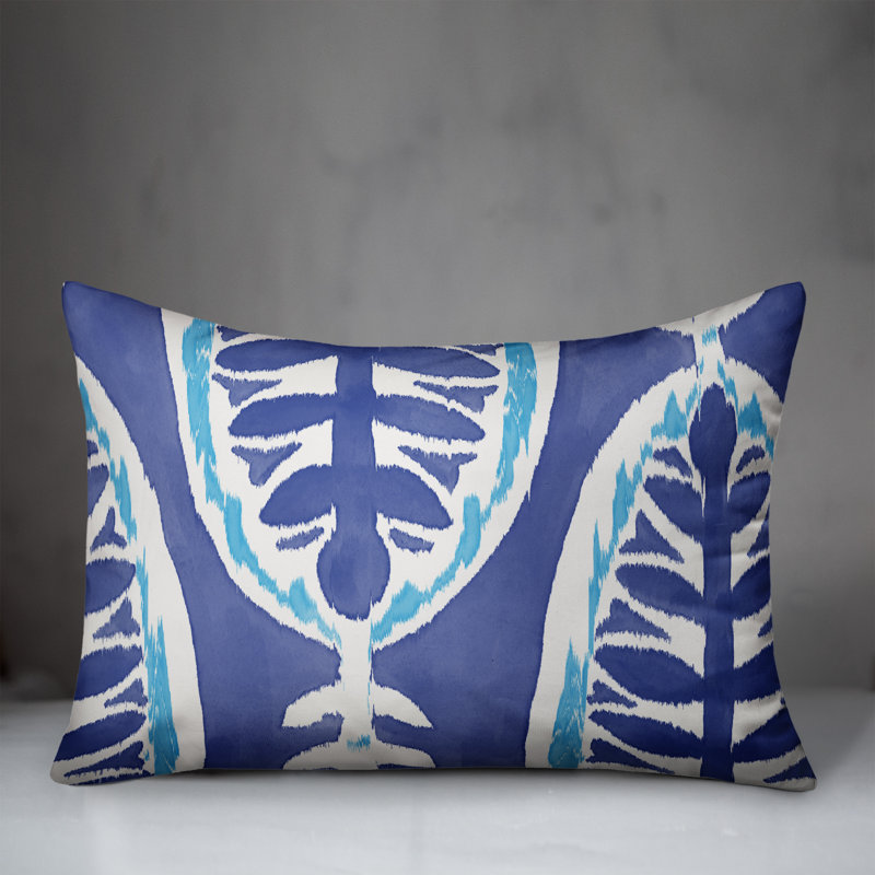 Floral Outdoor Reversible Throw Pillow, Blue