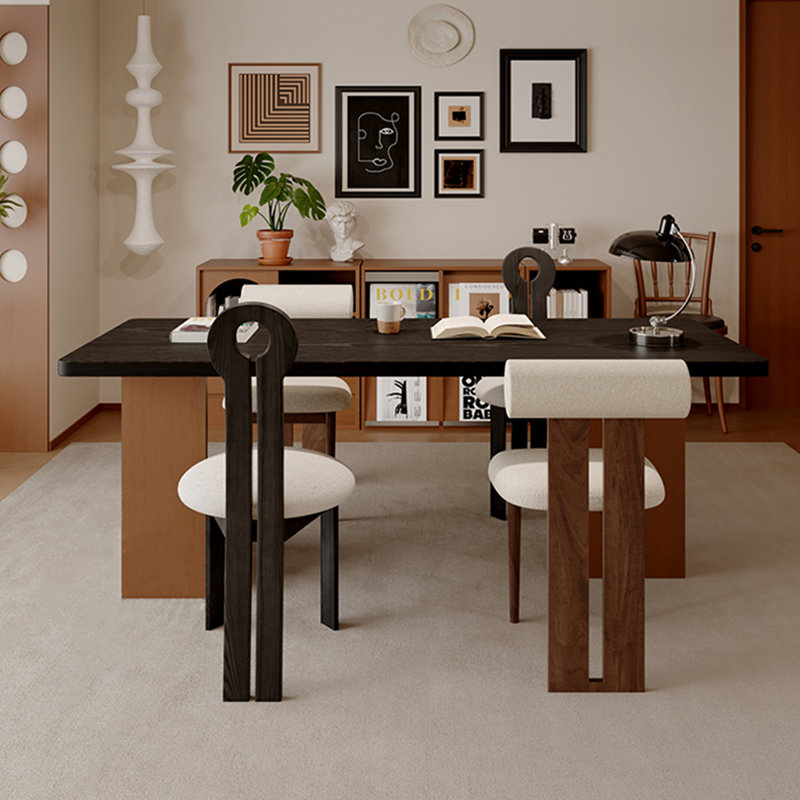Black + Brown Rectangular Solid Wood desk, 29.53" H x 55.12" W x 27.56" D