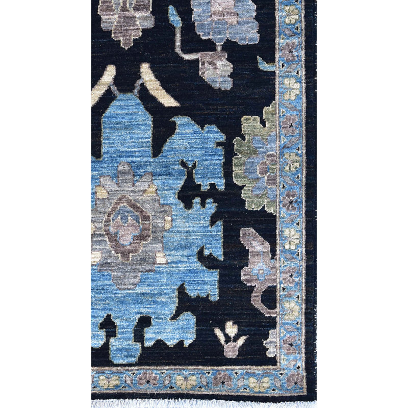 Tapis noir / sauge / bleu nouvel âge 2 pi 10 po x 9 pi 9 po Harshang
