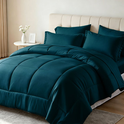 Ensemble de couette turquoise Queen Size, 7 pièces, en microfibre douce, pour chambre à coucher femme/homme, toutes saisons