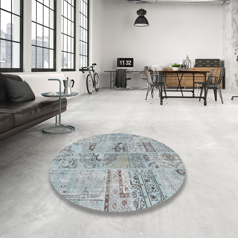 Tapis contemporain bleu, Rond 3 pi