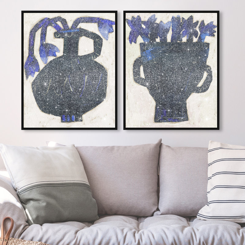 Indigo Vases Set Set by Oliver Gal, 74"H x 62"W, Black Floater Frame