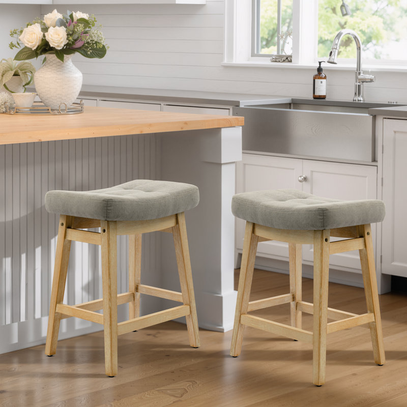 Tabouret de bar extra large 19,7 po, Linen Gray Seat / Wood Frame