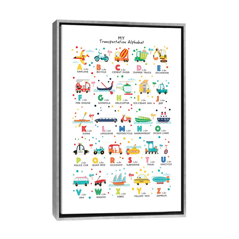Transport - alphabet, H 60 po x l 40po x P 1,5 po, Toile avec cadre argenté, Pas de tapis