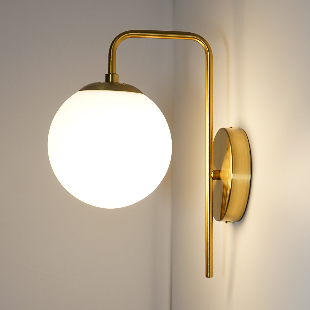 Darienne 1 Light Armed Wall Sconce -Gold White Glass Globe Wall Light Mercer41 