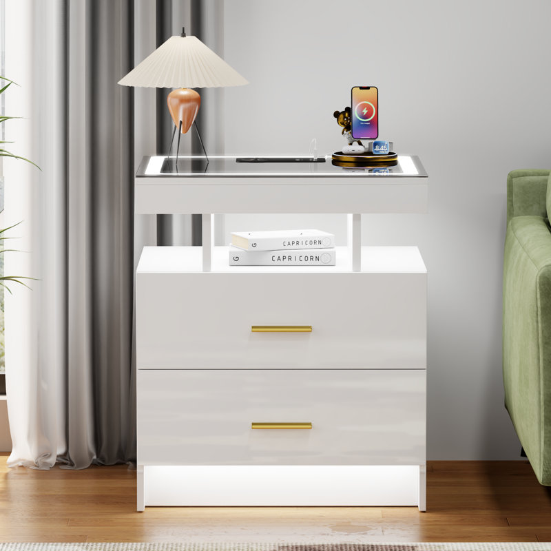 50cm W Manufactured Wood Bedside Table, White