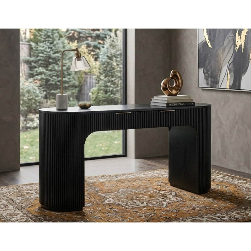 Bureau en bois cannelé 2 tiroirs 60 "Queensbury, Noir