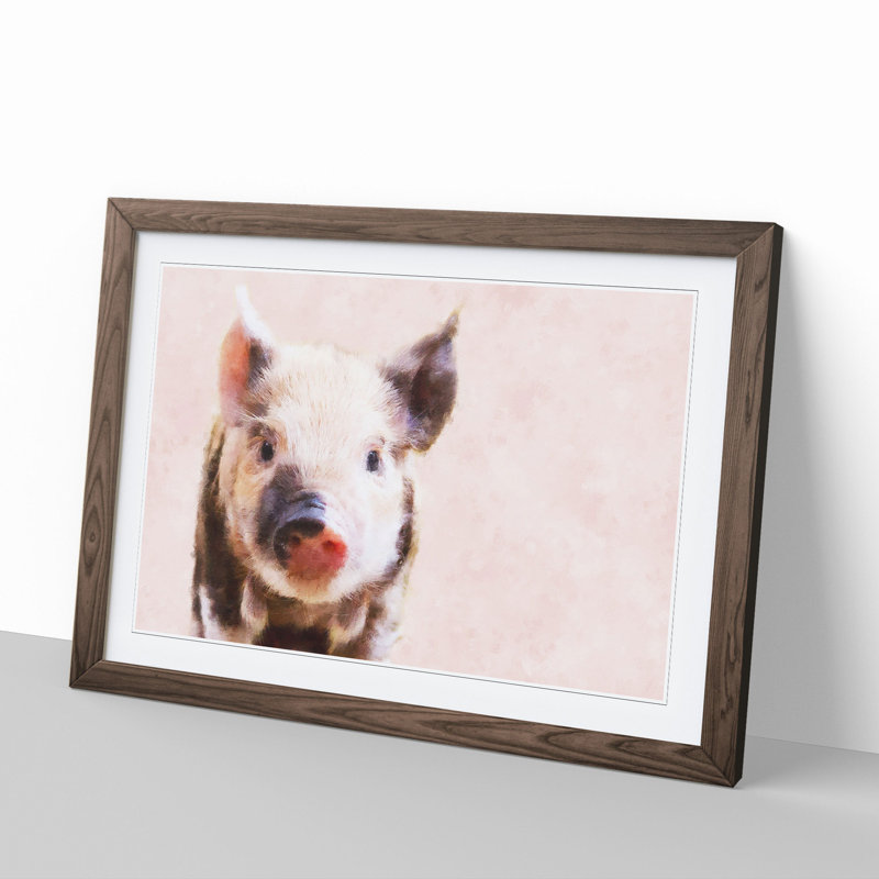 Pig - Framed Print, 27cm H x 36cm W x 2cm D, Walnut Framed