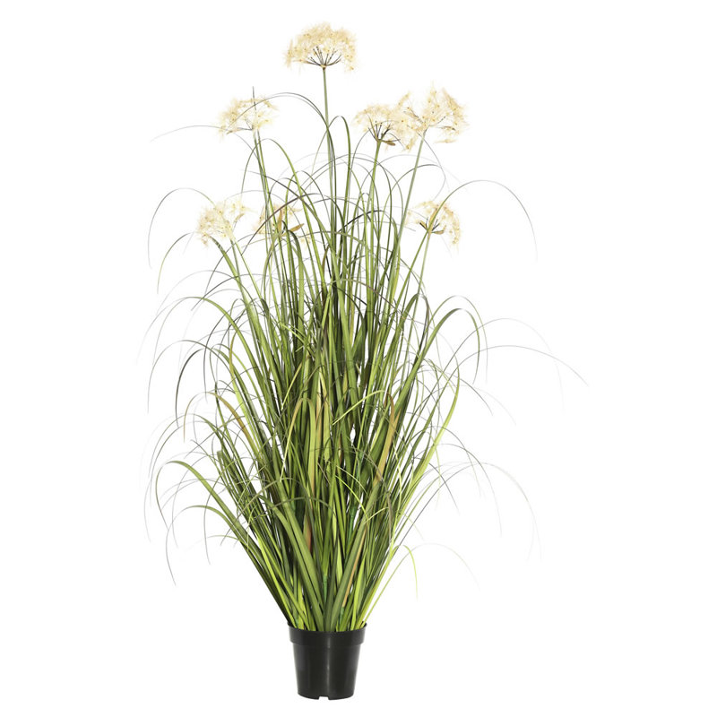 36" Tall Artificial Green Grass with Cream Dandelions in Black Pot