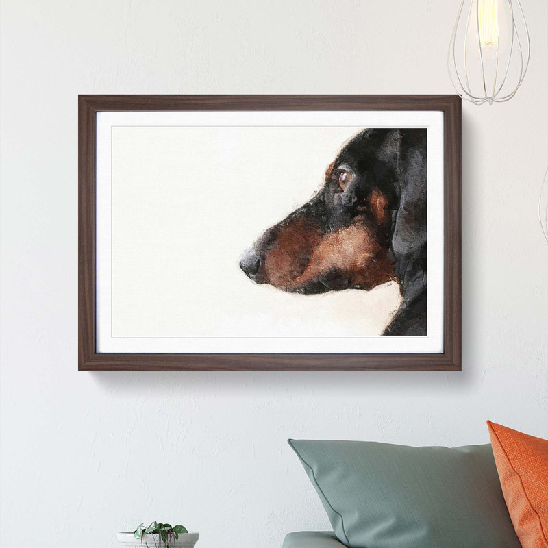 Dachshund Dog - Picture Frame Painting Print, 27cm H x 36cm W x 2cm D, Walnut Framed