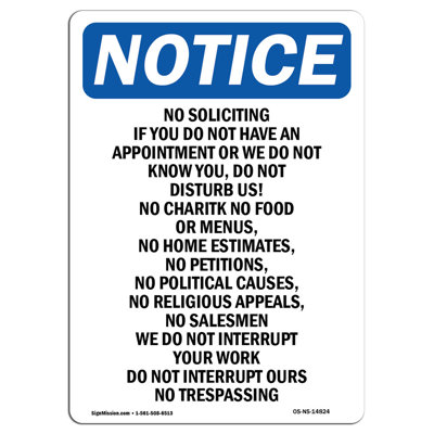 Notice - No Soliciting Sign