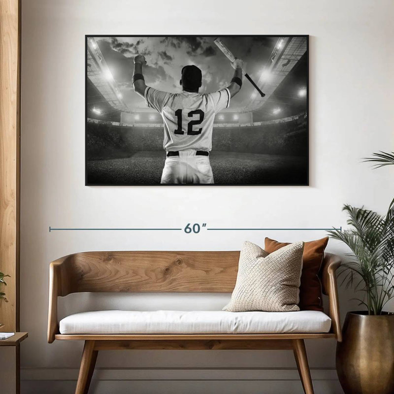 Joueur de baseball, 46 po x 31 po, Cadre flottant noir