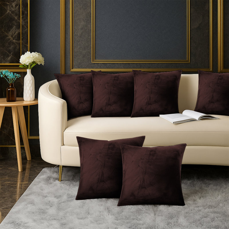 Elegant Decorative Throw Pillow Case For Sofa, Couch & Bedroom -Set Of 6, Brown