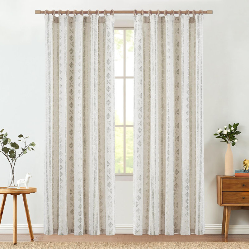 Linen Blend Semi-Sheer Rod Pocket Curtain Pair, Grey on Flax, 52" W x 90" L