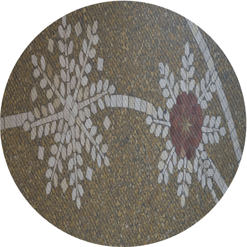 Tapis gris/bleu à motifs, Rond 5 pi