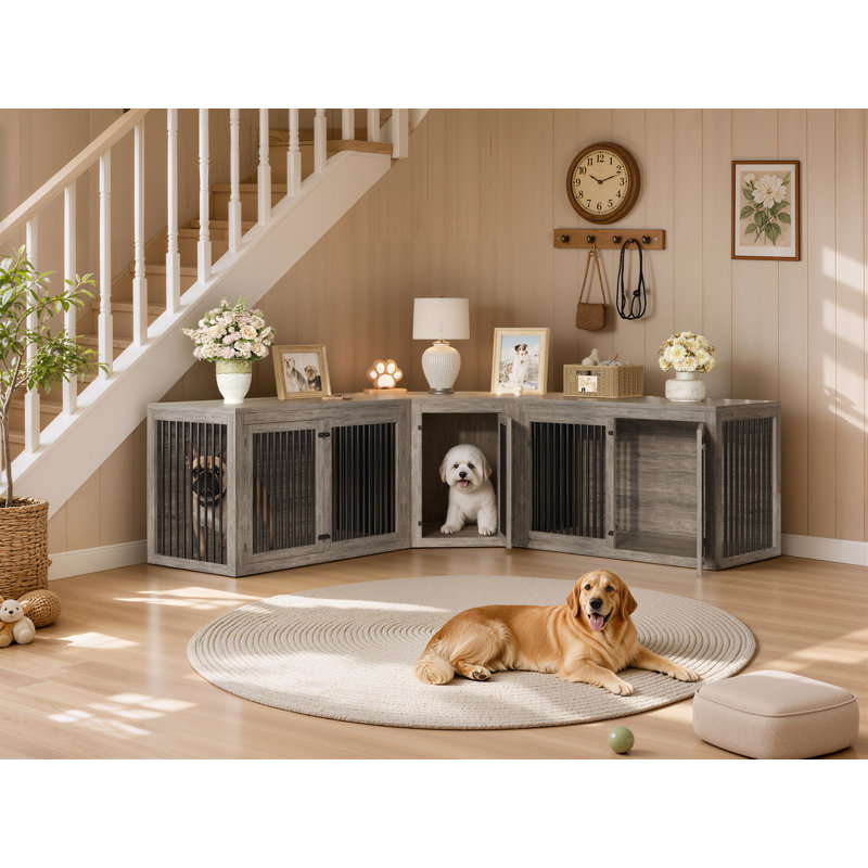 Ensemble de cage modulaire pour chien 3 pièces Aletza, Gris
