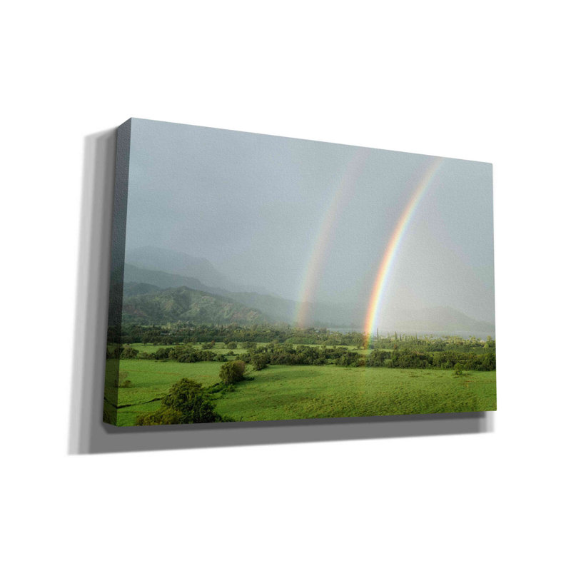 «Double Rainbow» par Dennis Frates - reproduction de photo sur toile tendue, H 26 po x l 40 po x P 1,5 po