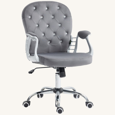 Velvet Home Office Chair, Button Tufted Desk Chair With Padded Armrests, Adjustable Height And Swivel Wheels, Dark Gray by Rosdorf Park