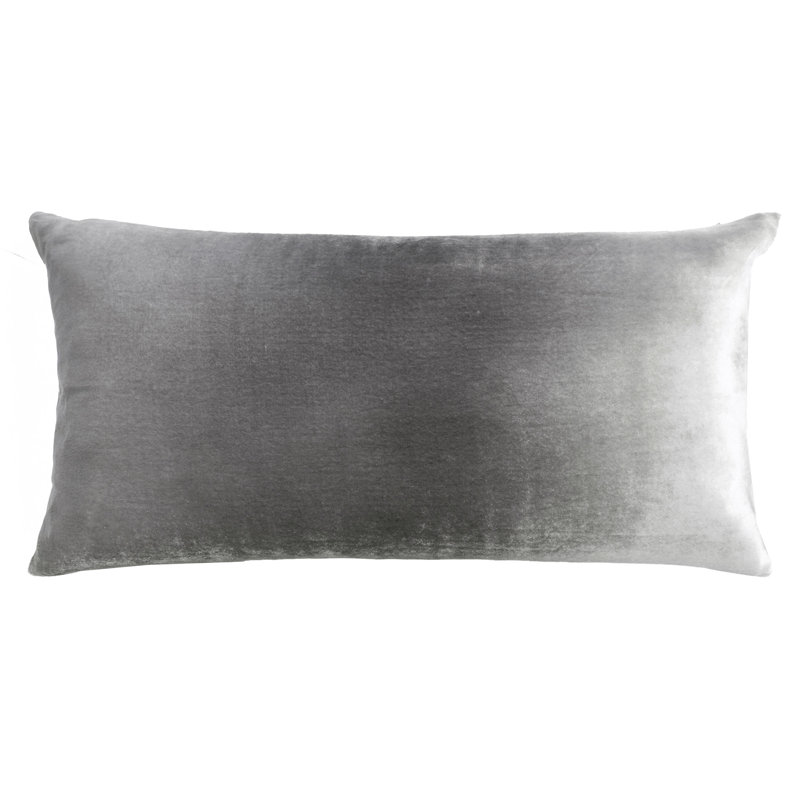 Square Velvet Pillow Cover & Insert, Silver, Rectangle 12"H x 24"W
