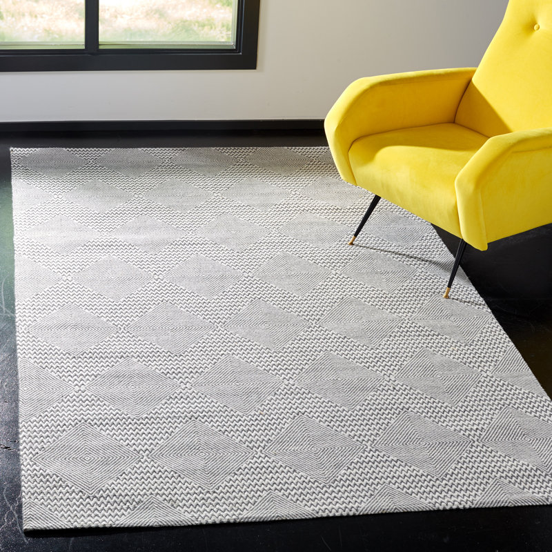 Tapis gris / ivoire en coton tissé à plat à la main Altis, Rectangle de 5 pi x 8 pi