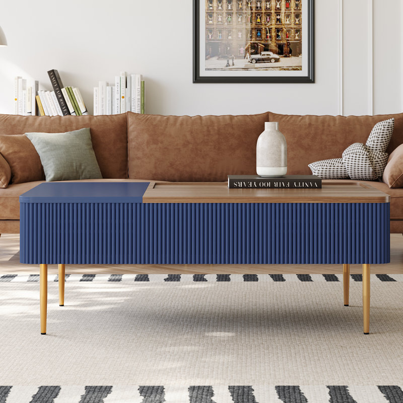Top Lift Coffee Table with 3 Large Cabinets for Living Room, Blue