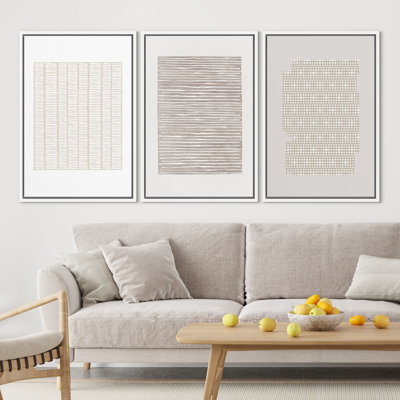 Geometric Subtle Abstract Modern Minimalist Neutral Home Decor - Framed Canvas Print Wall Art Work