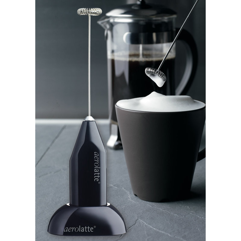 Black Handheld Stainless Steel Milk Frother with Stand