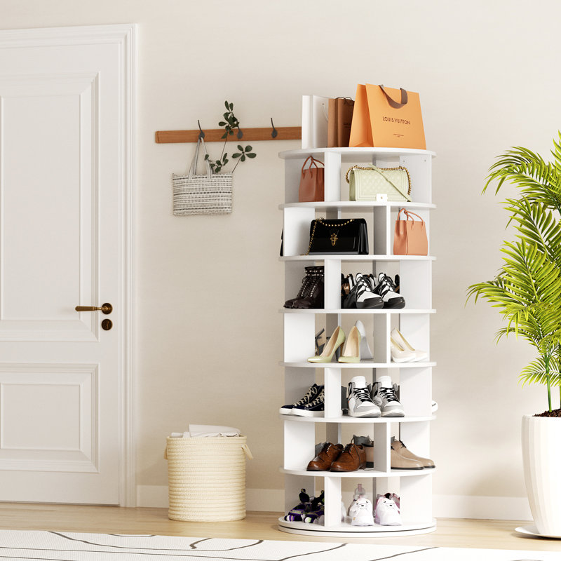 Étagère à chaussures rotative 32 paires, étagère à chaussures à 7 niveaux, Blanc