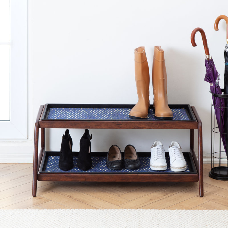Support à bottes en bois massif de qualité supérieure avec tapis en fibre de coco naturelle - Rangement pour chaussures